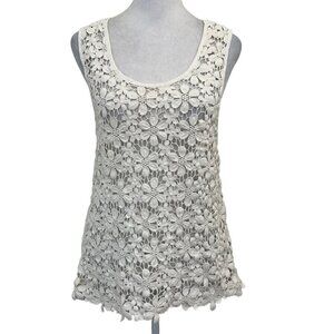 Shakuhachi Retro Floral Crochet Tank Top Bohemian Festival Cream size 4